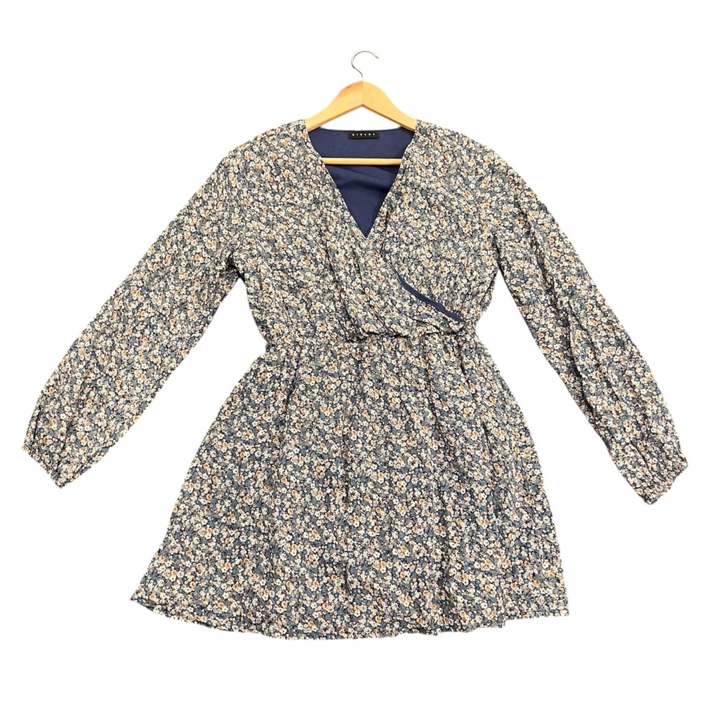 Sisley Blue Floral Long Sleeve Dress Girls XXL